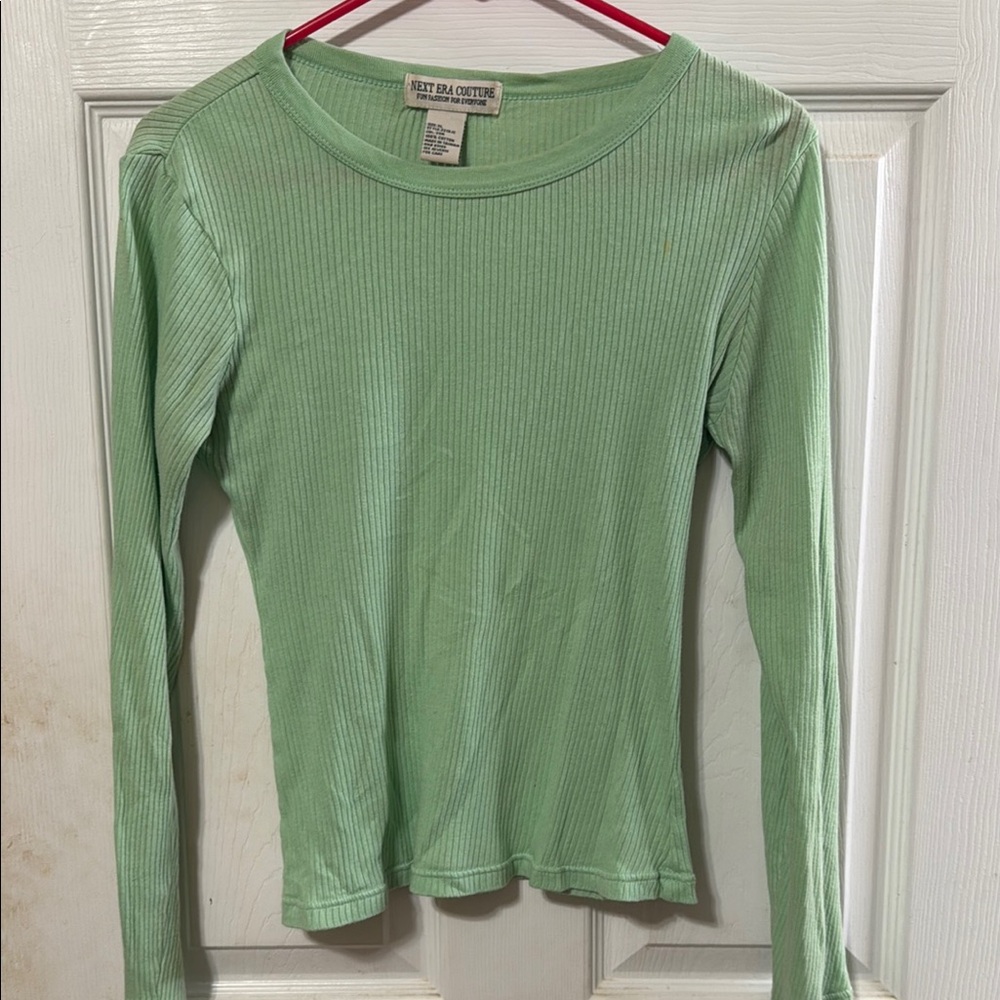 Mint Green Ribbed Long Sleeve Fitted Top